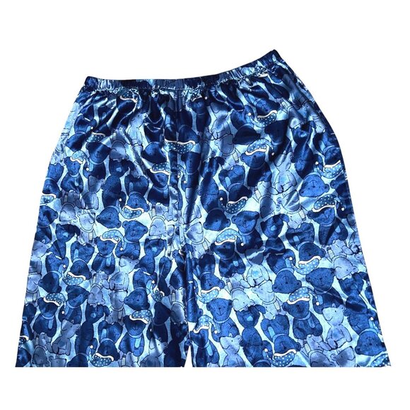 Silky Teddy Bear Wide Leg High Waisted Sleep Pants Sz XL Womens Blue - Picture 7 of 8